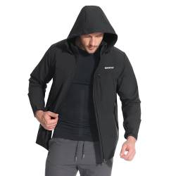 BROKIG Herren 3PT Wandern Softshelljacken Fleece Gefüttert Winterjacke Wasserdichte Herrenjacke Outdoor Funktionsjacke mit Kapuze (Schwarz,L) von BROKIG