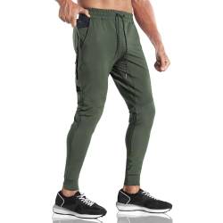 BROKIG Herren-Jogginghose, leicht, gestreift, für Fitnessstudio, Laufhose, armee-grün, 31-35 von BROKIG