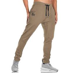 BROKIG Herren Jogginghose Sporthose lang Baumwolle Fitness Slim Fit Hose Freizeithose Streetwear(Khaki,S) von BROKIG