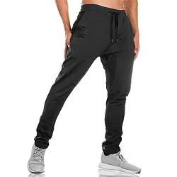 BROKIG Herren Jogginghose Sporthose lang Baumwolle Fitness Slim Fit Hose Freizeithose Streetwear(Schwarz,XXL) von BROKIG