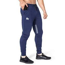 BROKIG Herren-Jogginghose mit Oberschenkel-Mesh-Material, schmale Passform, Trainingshose für Herren, mit Reißverschlusstaschen, marineblau, 41-44.5 von BROKIG