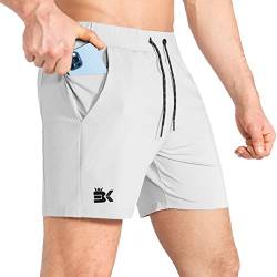 BROKIG Herren Sport Shorts Schnell Trocknend Kurze Hose Sporthose Trainingsshorts für Laufsport(Hellgrau,L) von BROKIG