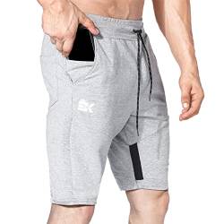 BROKIG Herren Vertex Gym Shorts, Mesh Sport Jogging Shorts Herren mit Reißverschlusstaschen, hellgrau, L von BROKIG