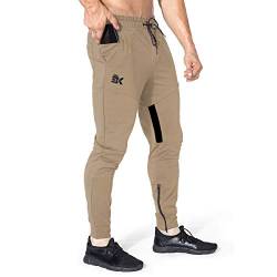 BROKIG Jogginghose Herren Baumwolle Sporthose Joggers Trainingshose Fitness Slim Fit Hose(Khaki,L) von BROKIG