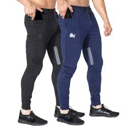 BROKIG Jogginghose Herren Baumwolle Sporthose Joggers Trainingshose Fitness Slim Fit Hose(Schwarz-Navy Blau,L) von BROKIG