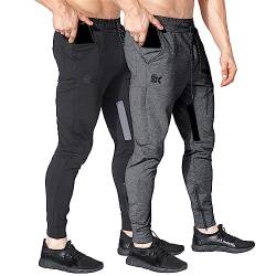 BROKIG Jogginghose Herren Baumwolle Sporthose Joggers Trainingshose Fitness Slim Fit Hose(Schwarz-dunkelgrau,XXL) von BROKIG