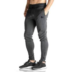 BROKIG Jogginghose Herren Baumwolle Trainingshose Sporthose Herren Lang Fitness Slim fit Hose (Dunkelgrau,S) von BROKIG