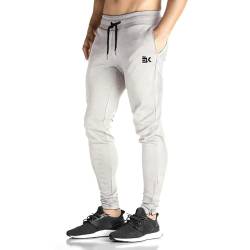 BROKIG Jogginghose Herren Baumwolle Trainingshose Sporthose Herren Lang Fitness Slim fit Hose (Hellgrau,L) von BROKIG