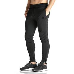 BROKIG Jogginghose Herren Baumwolle Trainingshose Sporthose Herren Lang Fitness Slim fit Hose (Schwarz,XL) von BROKIG