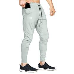 BROKIG Leichte Jogginghose Herren Fitnessstudio Trainingshose Slim Fit Sporthose Lang mit Taschen(Hellgrau,S) von BROKIG