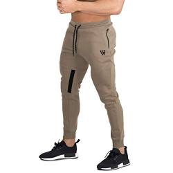 BROKIG Mens Vertex Gym Joggers Sweatpants Tracksuit Jogging Bottoms Running Trousers with Pockets (L, Beige) von BROKIG