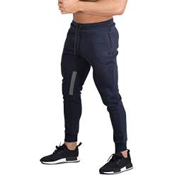 BROKIG Mens Vertex Gym Joggers Sweatpants Tracksuit Jogging Bottoms Running Trousers with Pockets (XL, Navy) von BROKIG
