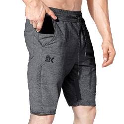 BROKIG Sport-Shorts für Herren, Bodybuilding, Baumwolle, schmal, mit Reißverschlusstaschen, dunkelgrau, XXL von BROKIG