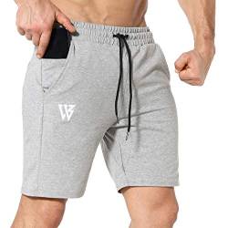 BROKIG Sporthose Herren Kurz Slim Fit Kurze Hosen Fitness Laufshorts Gym Shorts mit Taschen(Hellgrau,L) von BROKIG