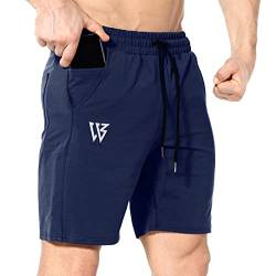 BROKIG Sporthose Herren Kurz Slim Fit Kurze Hosen Fitness Laufshorts Gym Shorts mit Taschen(Marineblau,XXL) von BROKIG