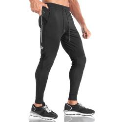 BROKIG Streifen Leichte Jogginghose Herren Trainingshose Slim Fit Laufhose Lang Fitness Sporthose(Schwarz,L) von BROKIG