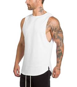 BROKIG Tank Top Herren Sport Ärmelloses Shirt Fitness Sleeveless Tee Gym Muskelshirt Achselshirts(weiß,L) von BROKIG