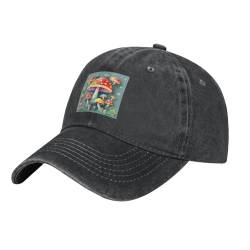 BROLEO Baseballkappe für Erwachsene, Motiv: niedliche bunte Pilze, Cowboy-Baseballkappe, bequem, leicht, Unisex, geeignet für Outdoor-Sportaktivitäten, Schwarz , Einheitsgröße von BROLEO