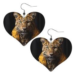 Modische Herz-Ohrringe mit Leopardenmuster in Lederjacke, stilvoll und schön, leicht, baumelnd für Damen und Mädchen, Einheitsgröße, Leder von BROLEO