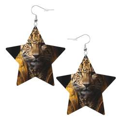 Modische Stern-Ohrringe mit Leopardenmuster in Lederjacke, stilvoll und schön, leicht, baumelnd für Damen und Mädchen, Einheitsgröße, Leder von BROLEO
