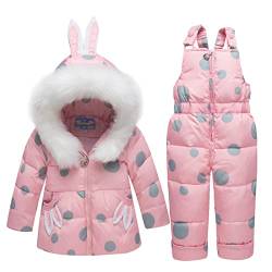2 Stücke Kleinkind Schneeanzug Mädchen Daunenjacke mit Kapuze Mantel + Skihose Skiset für Kinder 18-24 Monate Rosa von BRONG