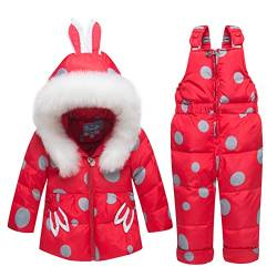 2 Stücke Kleinkind Schneeanzug Mädchen Daunenjacke mit Kapuze Mantel + Skihose Skiset für Kinder 3-4 Jahre Rot von BRONG