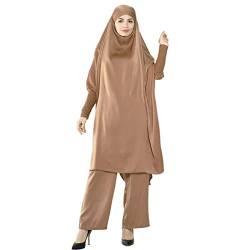 Abaya Muslim Damen Zweiteiliges Jilbab Set Lang Robe + Hose Frauen Muslimische Gebet Outfit mit Gebets Hijab Frauen Lässig Abaya Niqab Anzug Burka Ganzkörper Damen Ebets Kleid Kleidung Set Khaki von BRONG
