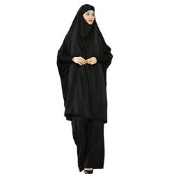 Abaya Muslim Damen Zweiteiliges Jilbab Set Lang Robe + Hose Frauen Muslimische Gebet Outfit mit Gebets Hijab Frauen Lässig Abaya Niqab Anzug Burka Ganzkörper Damen Ebets Kleid Kleidung Set Schwarz von BRONG