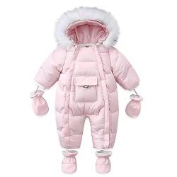 BRONG Baby Jungen Mädchen Winter Schneeanzug Kapuze Jacke Gestiefelt Strampler mit Handschuhen Kleinkind Overall mit abnehmbarem Pelzbesatz Rosa 18-24 Monate von BRONG