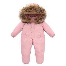 BRONG Baby Winter Schneeanzug Kinder Overall mit Kapuze Daunenmantel für Kleinkinder Reißverschluss Jungen Mädchen Strampler Dicke Outfits Rosa 18-24 Monate von BRONG