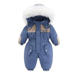 BRONG Baby Winter Schneeanzug Strampler Jungen Mädchen Kapuze Overall Kinder Fleece Mantel Kleinkind Reißverschluss Jumpsuit Winddicht Outwear Skianzug Blau 12-18 Monate von BRONG