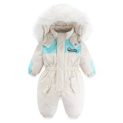 BRONG Baby Winter Schneeanzug Strampler Jungen Mädchen Kapuze Overall Kinder Fleece Mantel Kleinkind Reißverschluss Jumpsuit Winddicht Outwear Skianzug Weiß 3-4 Jahre von BRONG