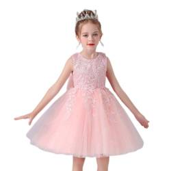 BRONG Blumenmädchenkleider Schleifenknoten Party Prinzessin Kleid Mädchen Kleider HochzeittüLl Taufkleider Mädchen Zip ärmelloses Elegantes Formelles Kommunionskleid Rosa 6-7 Jahre von BRONG