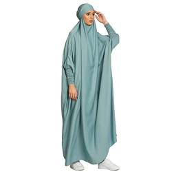 BRONG Damen Kleid Muslimisches Einteiliges Gebetskleid Abaya Muslim Damen Jilbab Frauen Kleid Musselin Damen Dubai Türkei Robe Gebet Jilbab Ganzkörper Maxi Kleid mit Hijab Grün von BRONG