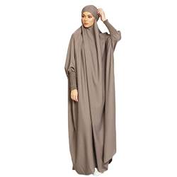 BRONG Damen Kleid Muslimisches Einteiliges Gebetskleid Abaya Muslim Damen Jilbab Frauen Kleid Musselin Damen Dubai Türkei Robe Gebet Jilbab Ganzkörper Maxi Kleid mit Hijab Khaki von BRONG