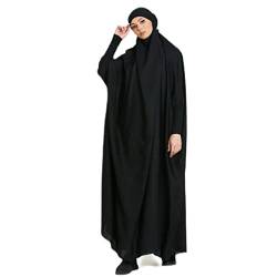 BRONG Damen Kleid Muslimisches Einteiliges Gebetskleid Abaya Muslim Damen Jilbab Frauen Kleid Musselin Damen Dubai Türkei Robe Gebet Jilbab Ganzkörper Maxi Kleid mit Hijab Schwarz von BRONG