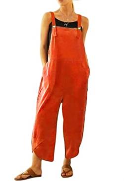 BRONG Damen-Overall, lässig, lockere Latzhose, weiche Baumwolle, Leinen, Damen-Overall, Baggy-Spielanzug, verstellbare Träger mit Taschen, Orange, 52 von BRONG