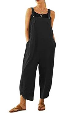 BRONG Damen-Overall, lässig, lockere Latzhose, weiches Baumwollleinen, Damen-Overall, Baggy-Playsuit, verstellbare Träger mit Taschen, Schwarz , 46 von BRONG