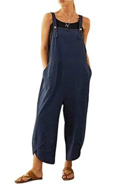 BRONG Damen-Overall, lässig, lockere Latzhose, weiches Baumwollleinen, Damen-Overall, Baggy-Playsuit, verstellbare Träger mit Taschen, blau, 52 von BRONG