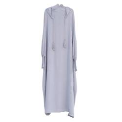 BRONG Frauen Kleid mit Kapuze Muslimisch Einteilig Gebet Kleid Frauen Abaya Naher Osten Dubai Maxi Abaya Kaftan mit Hidschab Volle Länge Kleid Grau von BRONG