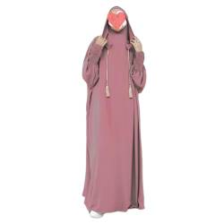 BRONG Frauen Kleid mit Kapuze Muslimisch Einteilig Gebet Kleid Frauen Abaya Naher Osten Dubai Maxi Abaya Kaftan mit Hidschab Volle Länge Kleid Rosa von BRONG