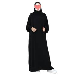 BRONG Frauen Kleid mit Kapuze Muslimisch Einteilig Gebet Kleid Frauen Abaya Naher Osten Dubai Maxi Abaya Kaftan mit Hidschab Volle Länge Kleid Schwarz von BRONG