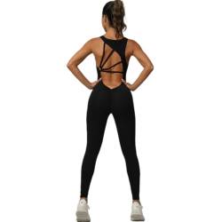 BRONG Jumpsuit Damen Eng Einteiler Yoga Workout Nahtlos Sport Overall Damenfrauenoutfit Sexy Ärmellos StrampelanzüGe Rückenfrei Fitness Strampler Schwarz M von BRONG