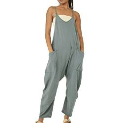 BRONG Latzhose Damen Arbeitshose Lose Ausgebeult Ärmellose Overalls Frauen Einstellbar Lätzchen Hose Damen Jumpsuit Langes Spielanzug Hose mit Großer Tasche Strampler Grün XXL von BRONG