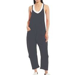 BRONG Latzhose Damen Arbeitshose Lose Ausgebeult Ärmellose Overalls Frauen Einstellbar Lätzchen Hose Damen Jumpsuit Langes Spielanzug Hose mit Großer Tasche Strampler Schwarz M von BRONG