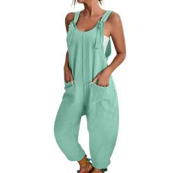 BRONG Latzhose Damen Sommer Weites Bein Jumpsuit mit Tasche Lässig Lose Overall für Frauen Strampler Ärmellos Riemchen Latzhose Verstellbar Strampelanzüge Grün M von BRONG