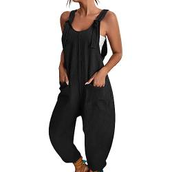 BRONG Latzhose Damen Sommer Weites Bein Jumpsuit mit Tasche Lässig Lose Overall für Frauen Strampler Ärmellos Riemchen Latzhose Verstellbar Strampelanzüge Schwarz XXL von BRONG