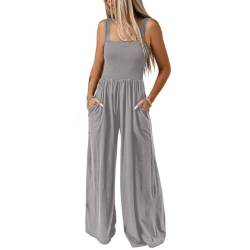 BRONG Latzhosen für Damen Sommer Riemchen Overall Frauen mit Tasche Lose Fit Lässig Latzhose Jumpsuit Lang Hose Strampler Grau L von BRONG