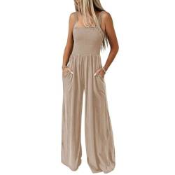 BRONG Latzhosen für Damen Sommer Riemchen Overall Frauen mit Tasche Lose Fit Lässig Latzhose Jumpsuit Lang Hose Strampler Khaki L von BRONG