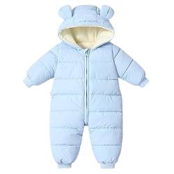 BRONG Schneeanzug Baby Mädchen Jungen Overall Winter Jumpsuit Mantel Neugeborenes Dickes Reißverschluss Strampelanzug Kleinkind Winddicht Kapuze Fleece Strampler Oberbekleidung Blau 12-18 Monate von BRONG